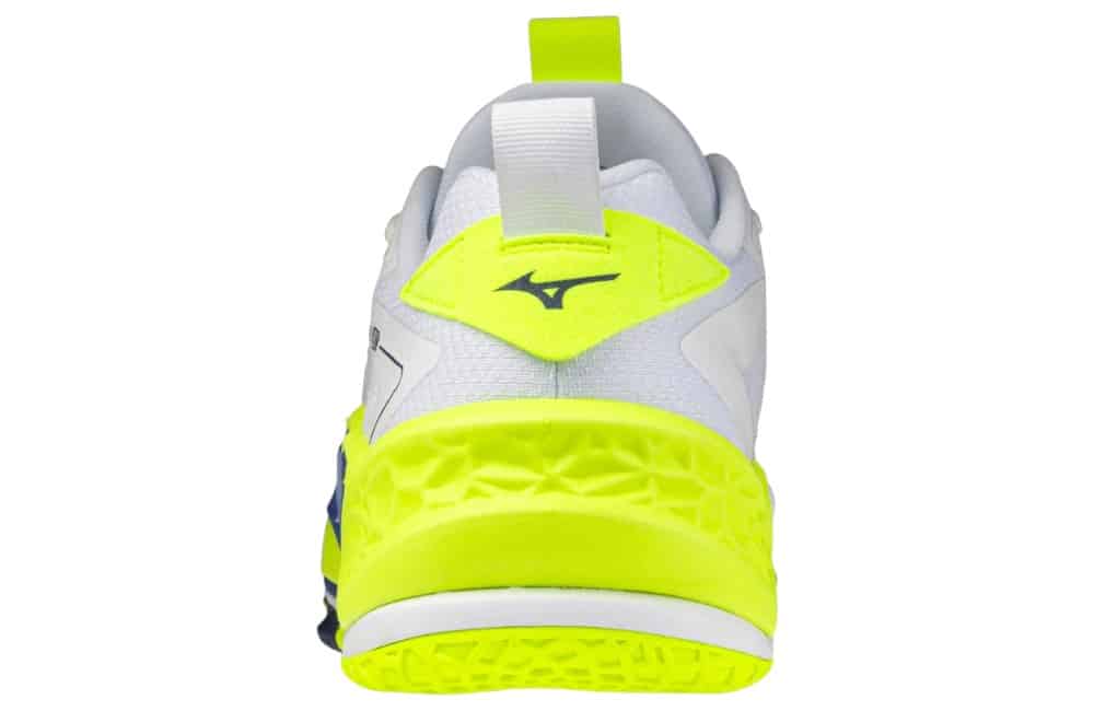 Mizuno Wave Stealth NEO 2 White Lightning Yellow Dazzling Blue back