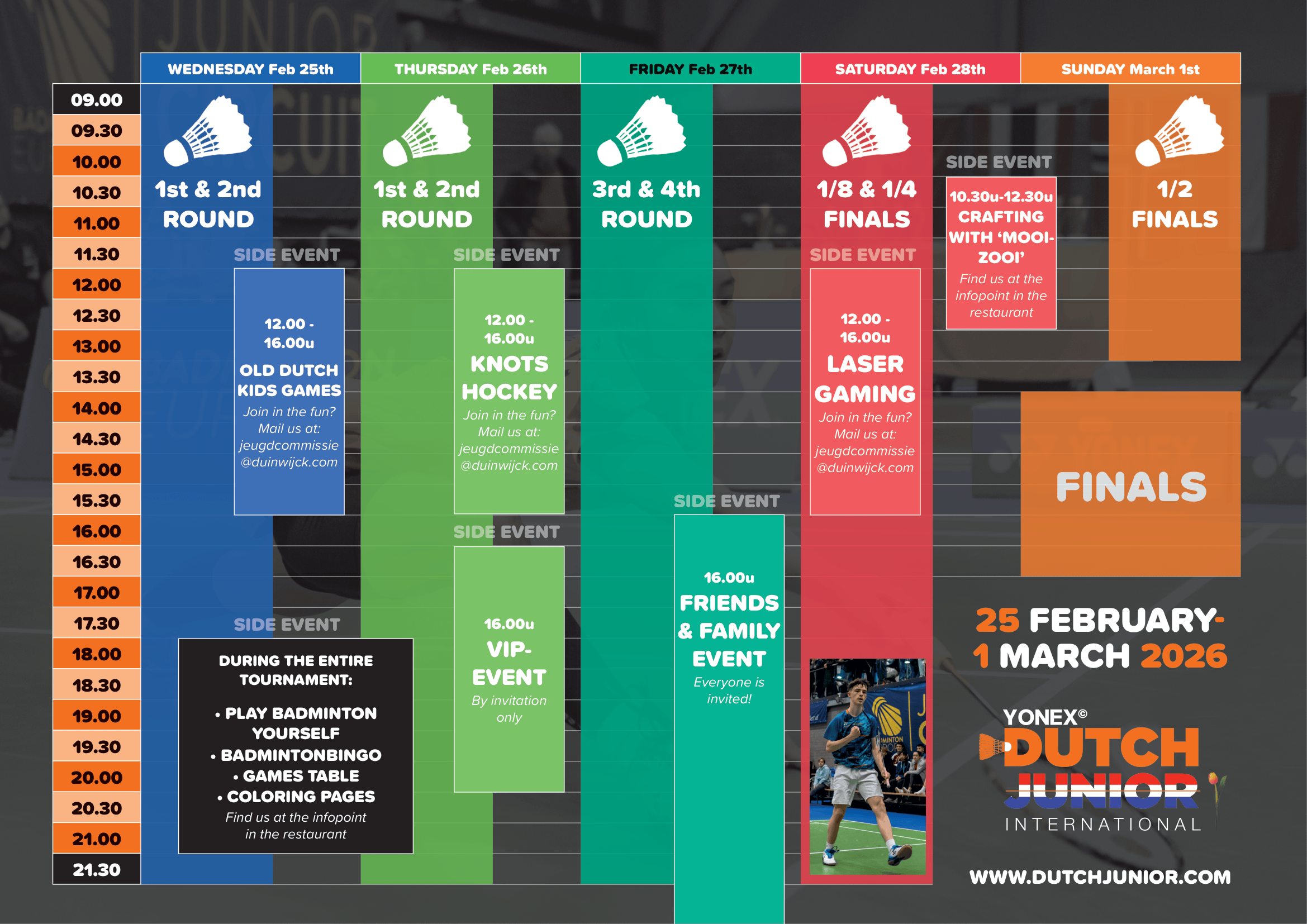 Yonex Dutch Junior blokken schema